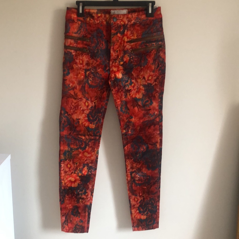 FREE PEOPLE orange velvet floral high waist pants - Picture 6 of 11